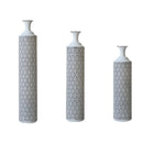 Modern Floor Vase Set Metal Vases With Geometric Pattern, 3 Piece Home Decor Set - White / Black