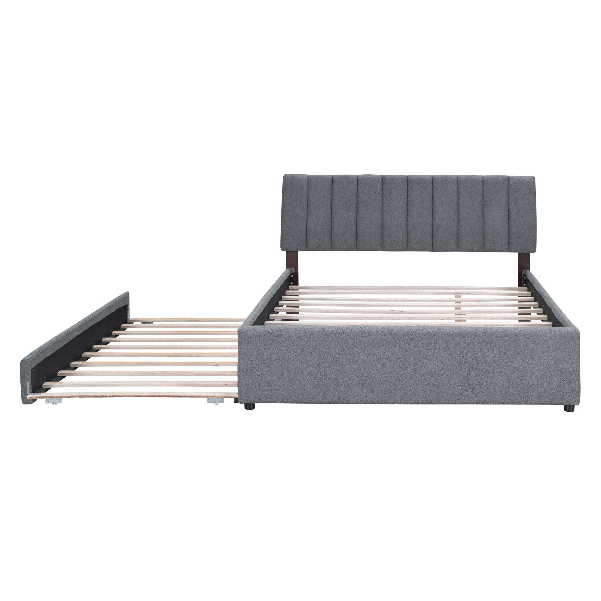 Teddy Fleece Queen Size Upholstered Platform Bed with Trundle, Gray - Atlantic Fine Furniture Melbourne FL