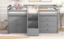 Full Size Functional Loft Bed with Cabinets and Drawers, Hanging Clothes at the back of the Staircase, Gray