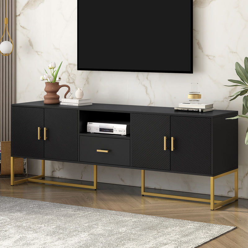 TV Cabinet With 1 Drawer, 2 Cabinets, Handles And Anti-Tip Device