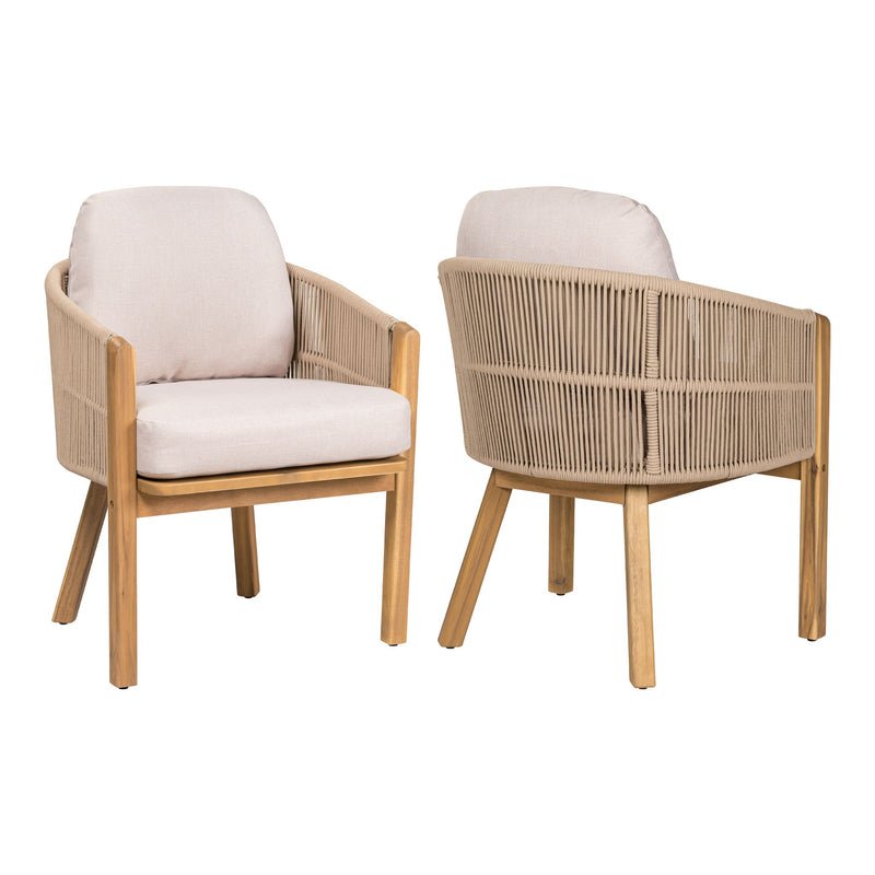 Grotta - Outdoor Dining Arm Chair (Set of 2) - Teak / Beige