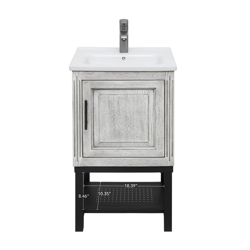 Modern Freestanding Bathroom Vanity With Ceramic Sink, Hot And Cold Faucet, 1 Door Cabinet & Open Shelf