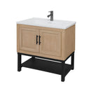 Modern Freestanding Bathroom Vanity With Ceramic Sink, Hot And Cold Faucet, Storage Cabinet & Open Shelf