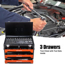Portable 3 Drawer Steel Toolbox, 4 Layers Of Tools With Metal Latches, With Storage Tray And Carrying Handle