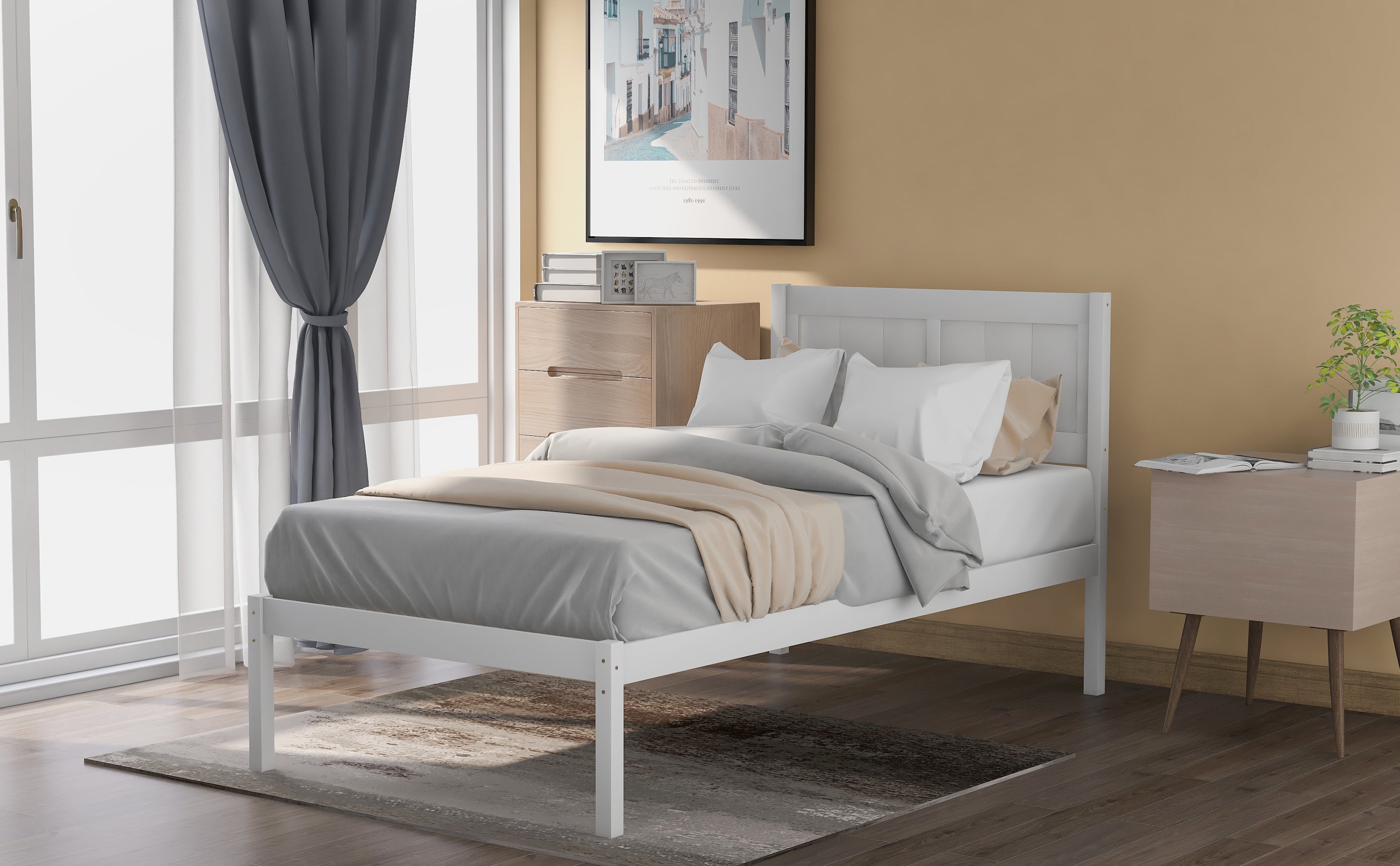 Wood Platform Bed Twin size Platform Bed with Headboard - Atlantic Fine Furniture Melbourne FL