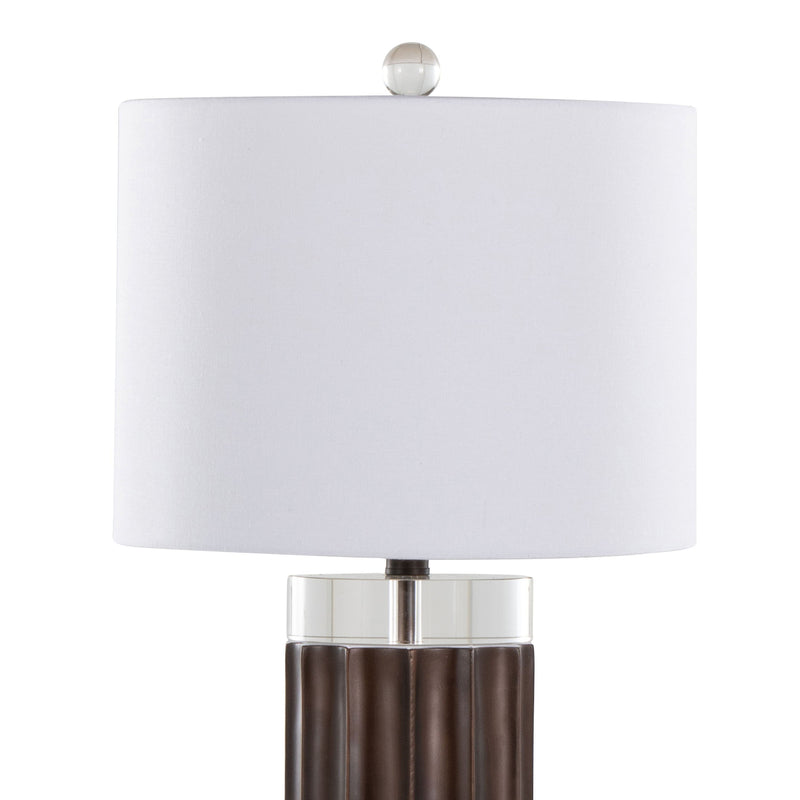 Cylinder - Fluted Contemporary Table Lamp (Set of 2) - Brown / Clear / White