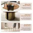 Modern Round Dining Table Set With Glass Top And Steel Legs