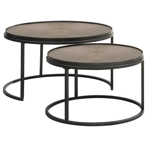 Rodrigo - 2 Piece Round Wood Nesting Table Set - Weathered Elm