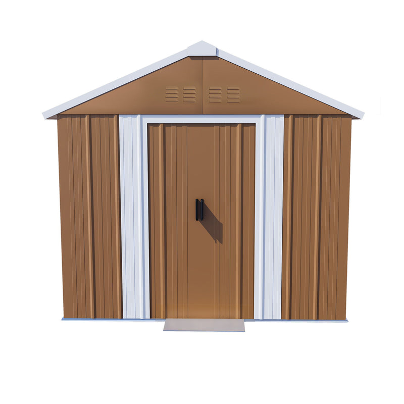 Heavy Duty Metal Storage Shed With Windows, Lockable Door & Ventilation, Weatherproof Outdoor Garden Shed For Backyard, Brown Iron 6X4 Ft