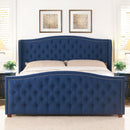 Marcella - King Upholstered Shelter Headboard Bed Set - Dark Sapphire Blue