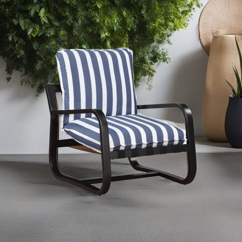 Asa - Outdoor Sling Chair With Reversible Cushions And Stripe Fabric - Blue / White Stripes