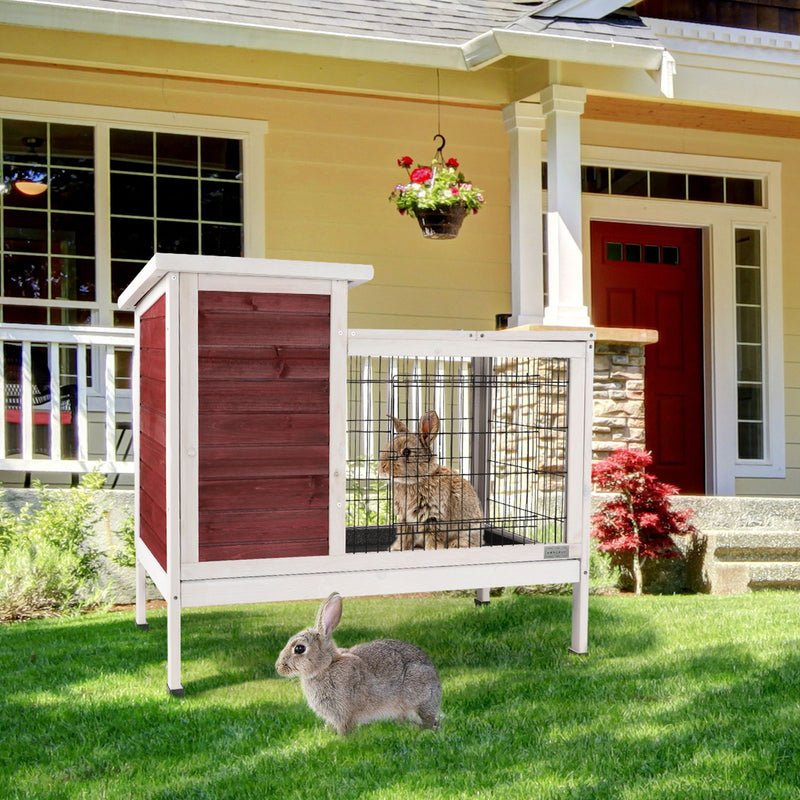 Two Tier Wooden Indoor / Outdoor Rabbit Cage For Small Animals With Runway And Leak-Proof Plastic Tray