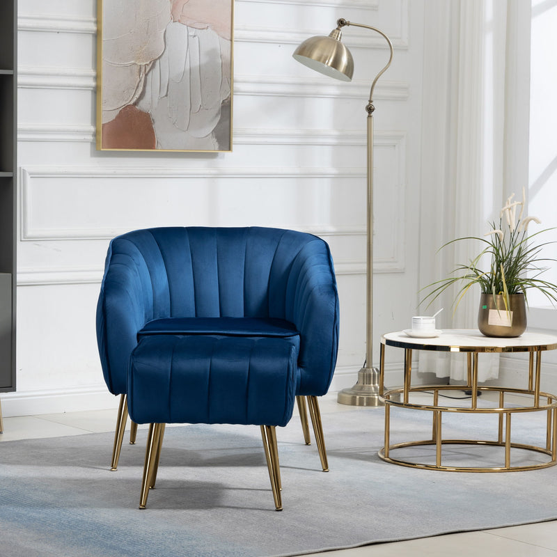 Velvet Accent Chair With Ottoman, Modern Tufted Barrel Chair Ottoman Set For Living Room Bedroom