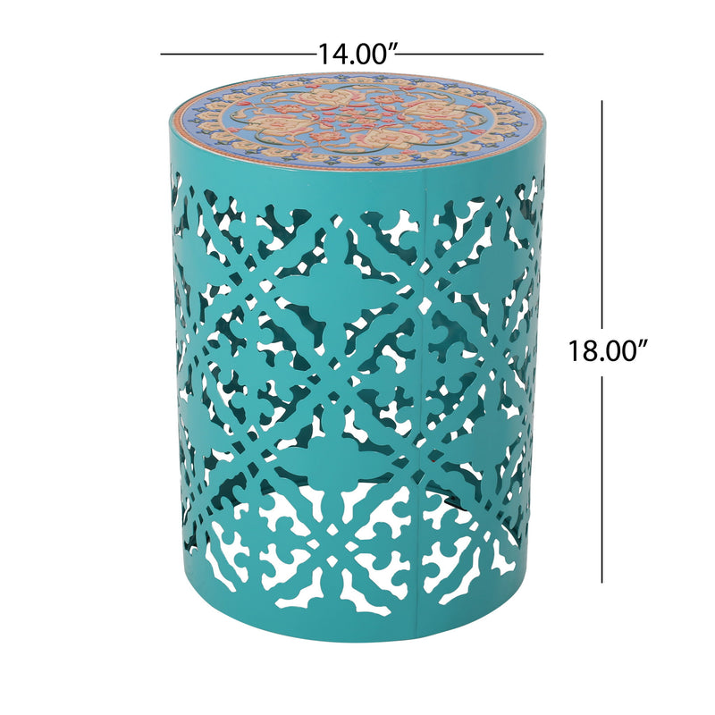 Airy - Outdoor Side Table With Lace Cut Design And Metal Frame