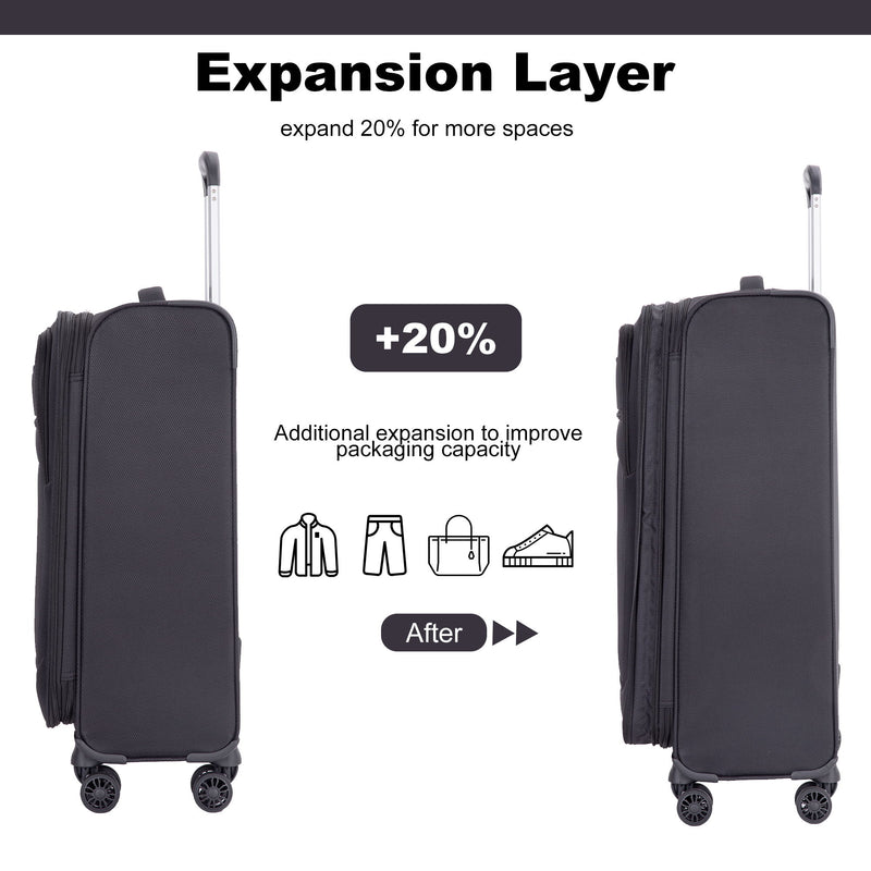 3 Piece Luggage Sets, Softshell Suitcase Spinner Wheels