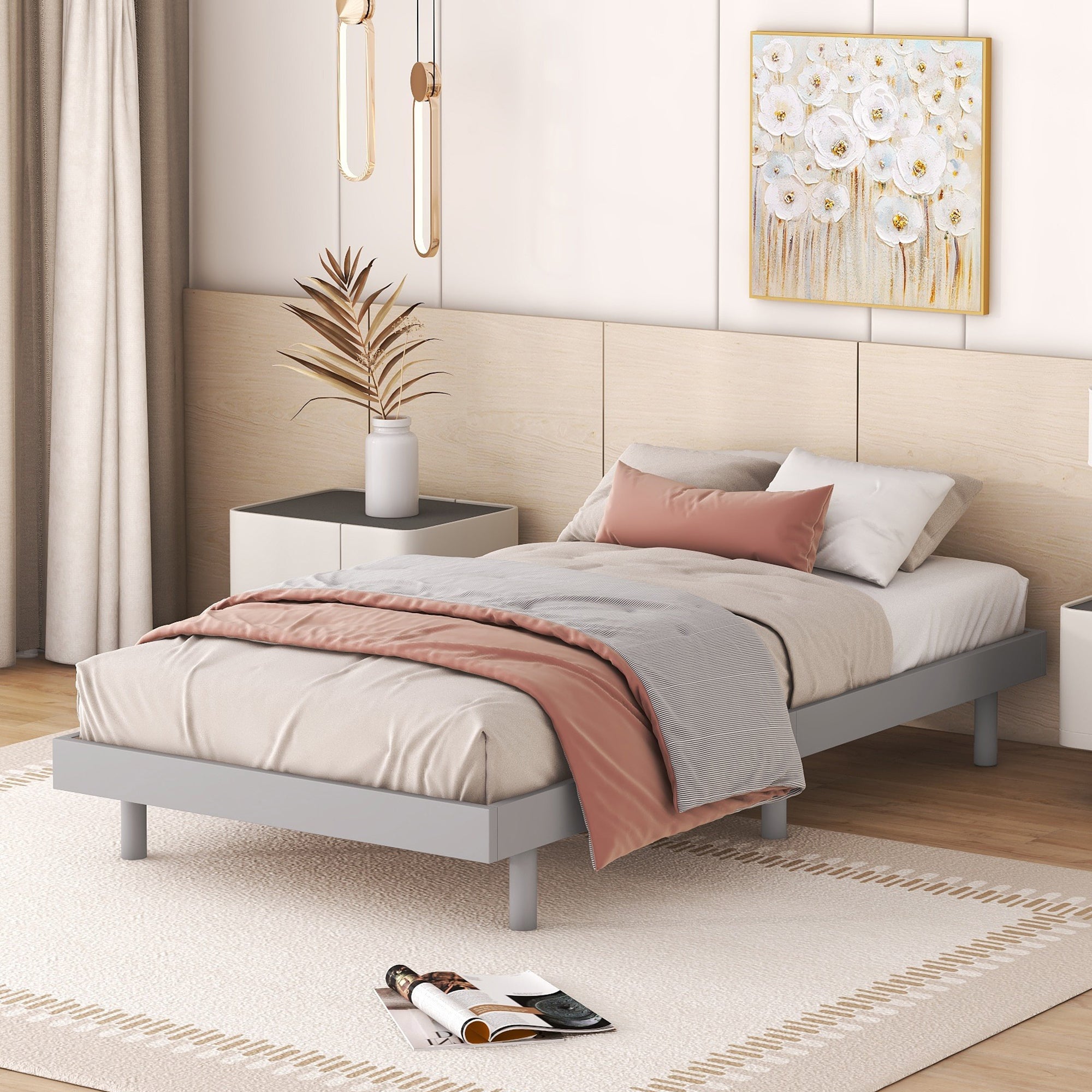 Modern Design Twin Size Floating Platform Bed Frame for Grey Color - Atlantic Fine Furniture Melbourne FL