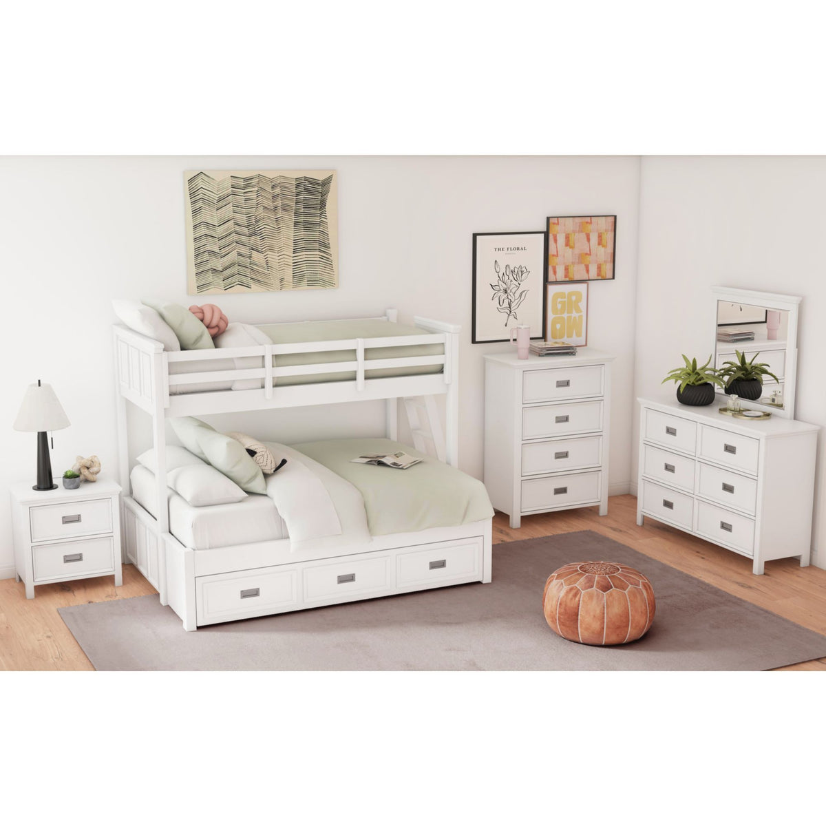 Hampton Kids Bunk With Ladder And Trundle Bedroom Set in Black by Elements International, view 22
