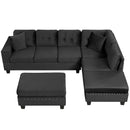 Modern Sectional Sofa With Storage Ottoman, L - Shape Couch With 2 Pillows And Cup Holders