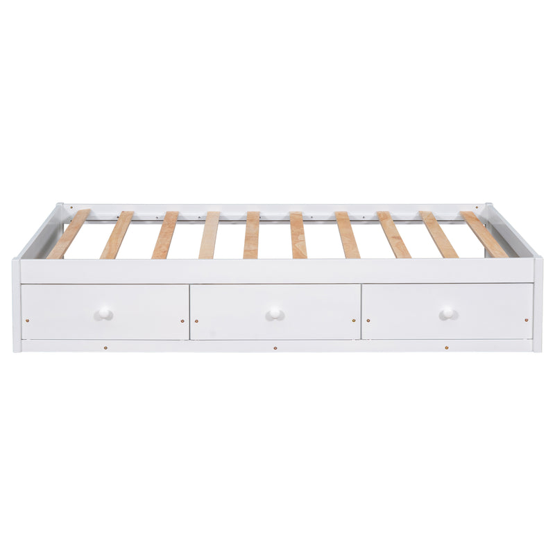 Twin Size Platform Storage Bed with 3 Drawers,White