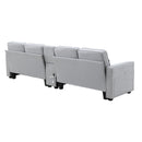 Upholstered Sofa With Console, 2 Cupholders And 2 USB Ports Wired Or Wirelessly Charged, Modern Linen Fabric Couches With 4 Pillows For Living Room, Apartment (4-Seat)