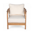 Outdoor Lounge Chair With Woven Backrest, Solid Wood Frame, Comfortable Cushions