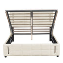 Full Size Upholstered Bed with Hydraulic Storage System and LED Light, Beige