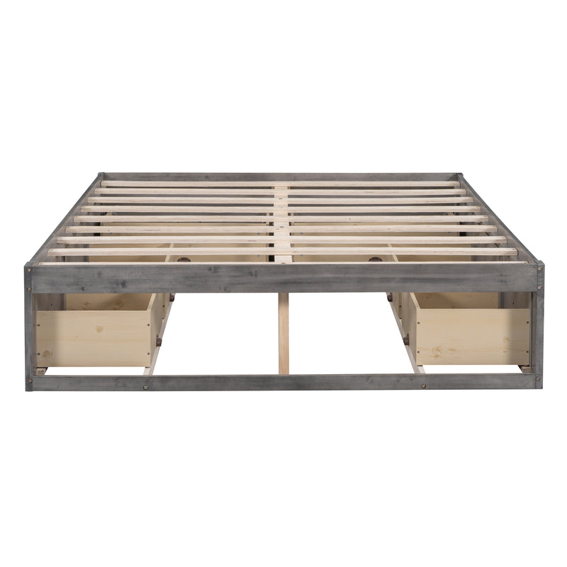 Full Size Platform Bed with 6 Storage Drawers,Antique Gray