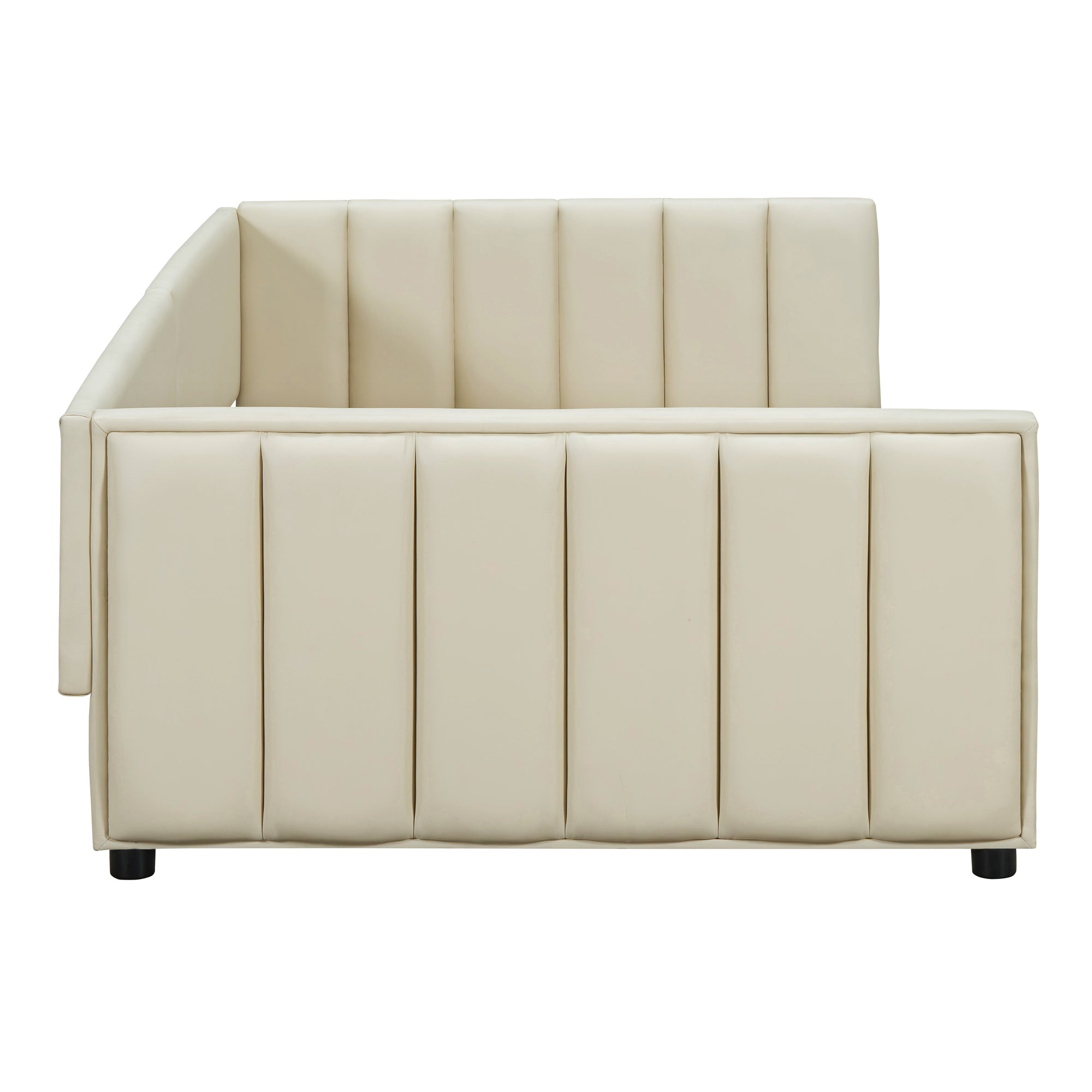 Queen Size & Twin XL Size Upholstered Platform Bed, Mother & Child Bed, PU Leather, Beige - Atlantic Fine Furniture Melbourne FL