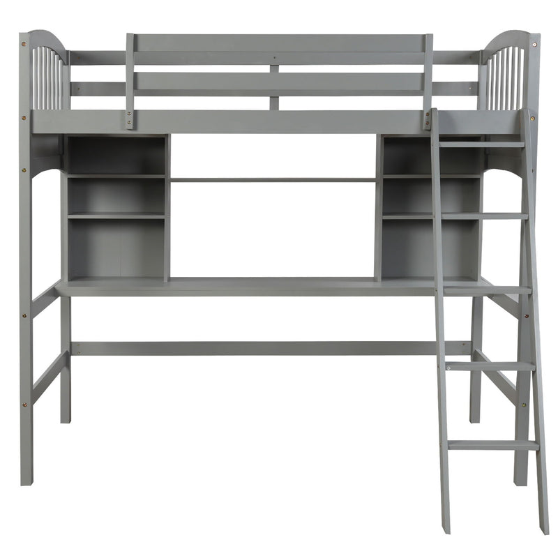 Loft Bed With Storage Shelves, Desk And Ladder