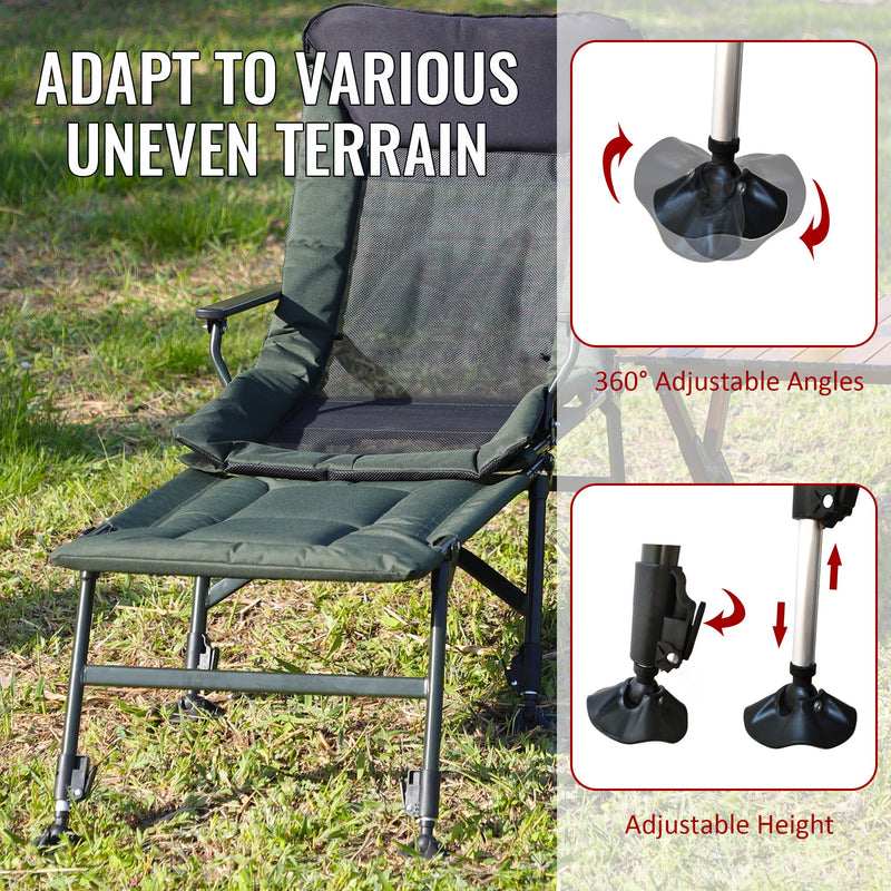 Camping Lounge Chair With Detachable Footrest, Portable Folding Reclining Camping Chair With Adjustable Backrest For Indoor And Outdoor Camping Beach Hiking Fishing - Green / Black
