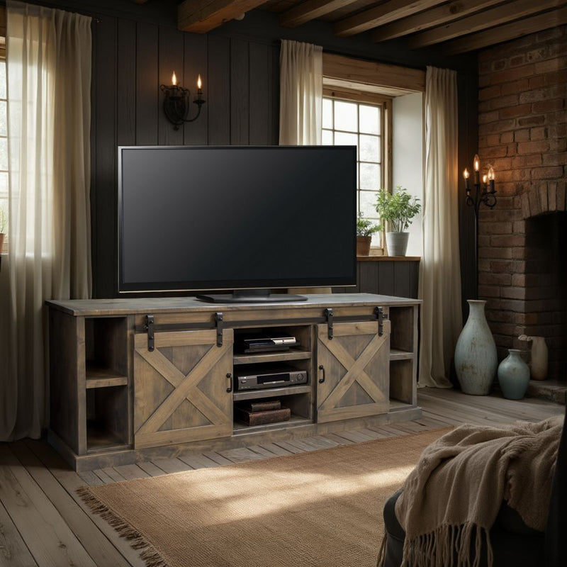 Farmhouse - TV Stand Console - Barnwood