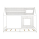 Full Size House Bed with Roof and Window - White
