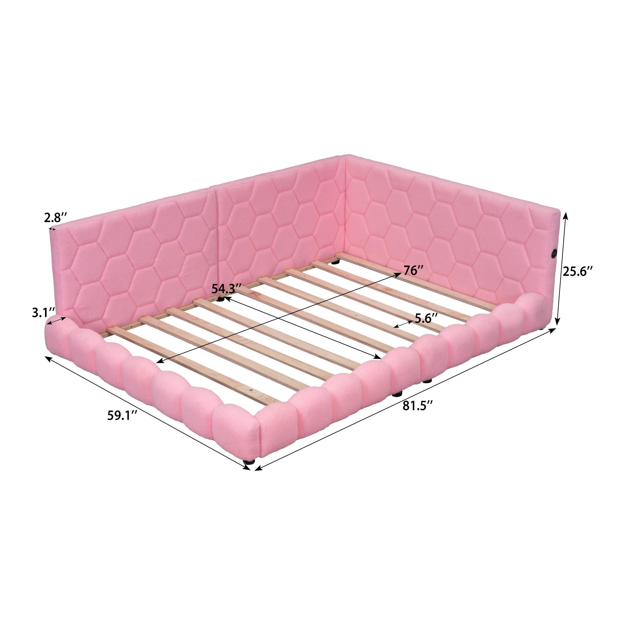 Upholstered Full Size platform bed with USB Ports and LED belt, Pink - Atlantic Fine Furniture Melbourne FL