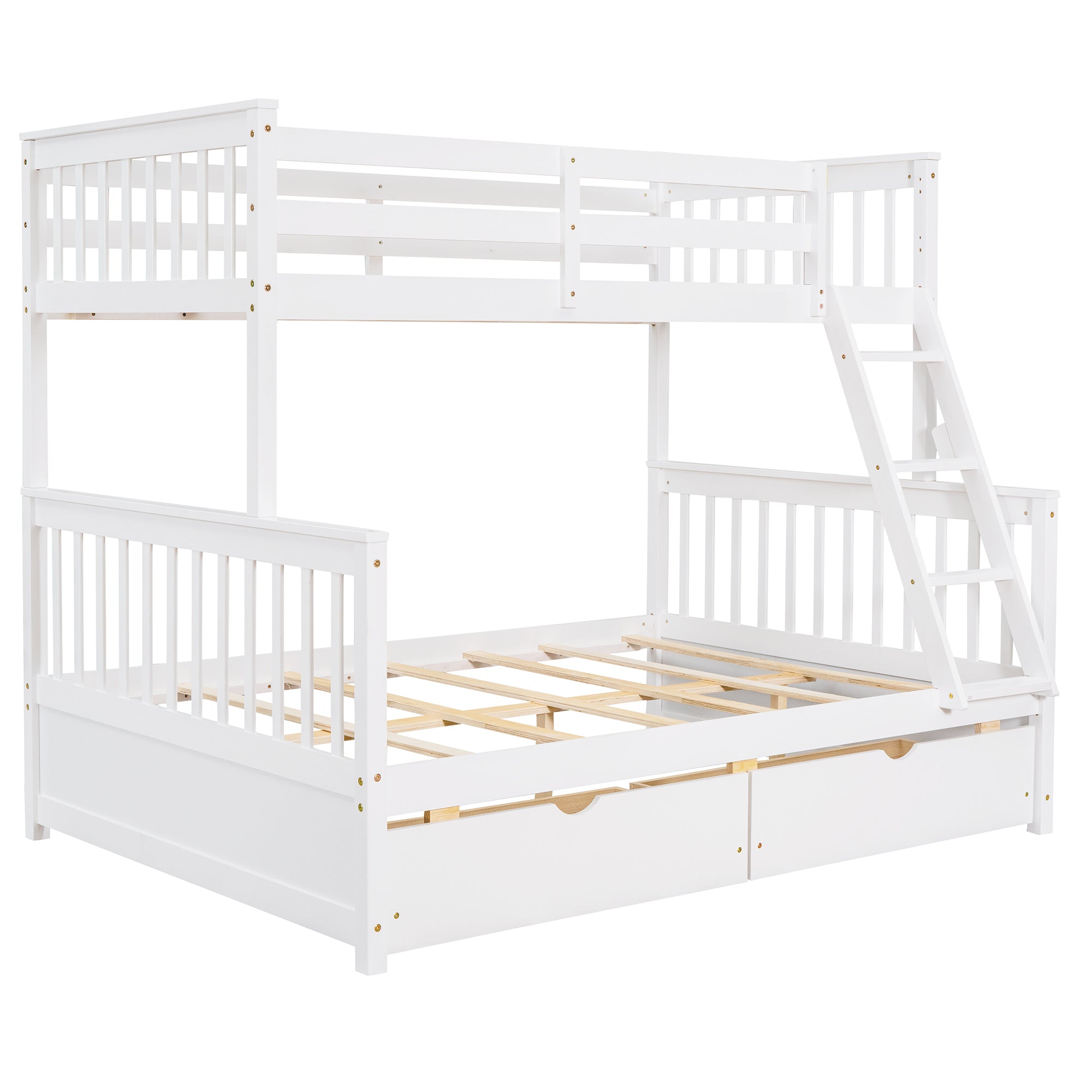 Twin-Over-Full Bunk Bed with Ladders and Two Storage Drawers (White){old sku:LT000165AAK}