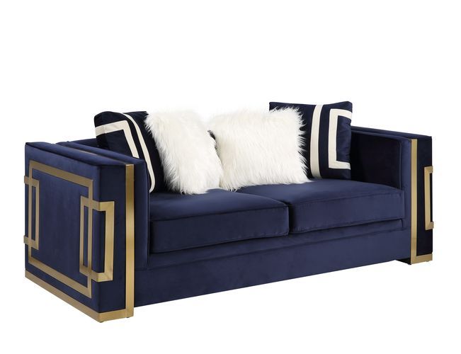 Virrux - Loveseat - Blue Velvet & Gold Finish - Atlantic Fine Furniture Inc