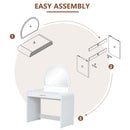 Makeup Vanity Table With Mirror Touch Screen Lighted Mirror, Dressing Table With Drawer For Bedroom - White