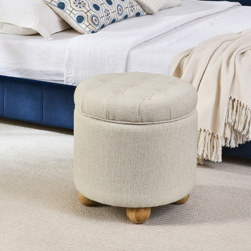 Modern Round Linen Storage Ottoman With Table Top Lid And Storage Space