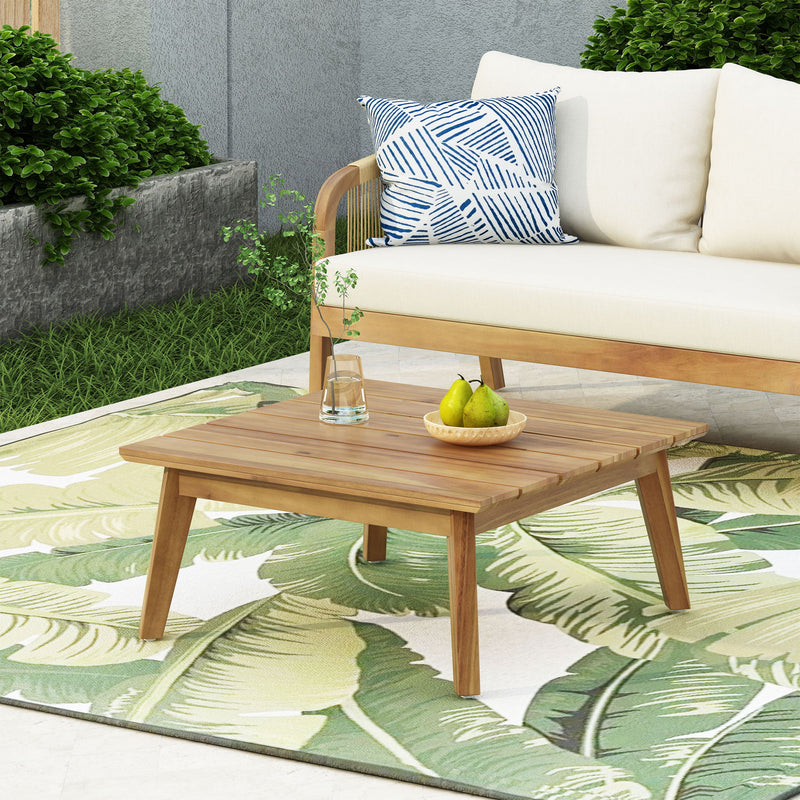 Crowne - Modern Coffee Table With Slat Design - Teak