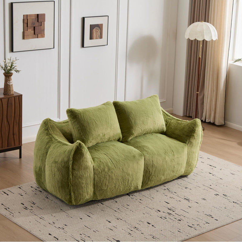 Giant Bean Bag Couch, Ultra Soft Fluffy Loveseat For Living Room Reading Chair With Pillows - Green