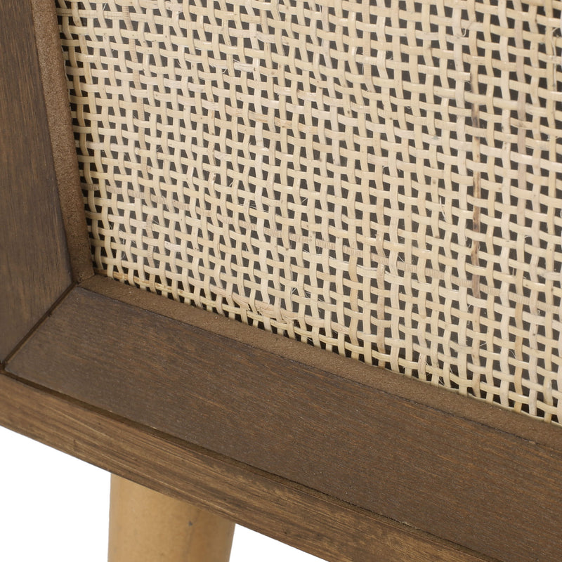 Contemporary End Table With Rattan - Walnut