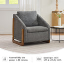 Modern Chenille Upholstered Armchair With Wooden Side Frame