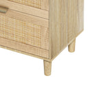 Rattan Dresser With 6 Drawers, Wooden Legs & Metal Handle