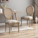 Elegant Dining Chair Set With Cane And Fabric Upholstery