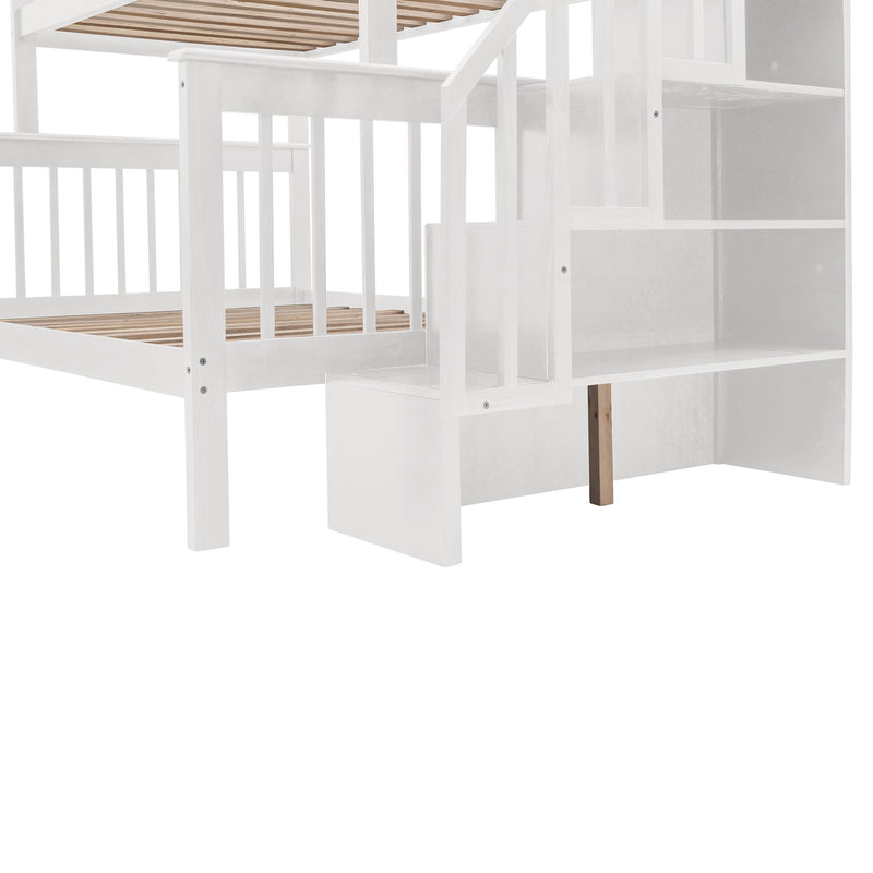 Twin Over Full Stairway Bunk Bed With Drawer, Storage And Guard Rail For Bedroom, Dorm, For Adults