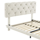 Full Size Upholstered Bed with Light Stripe, Floating Platform Bed, Linen Fabric,Beige