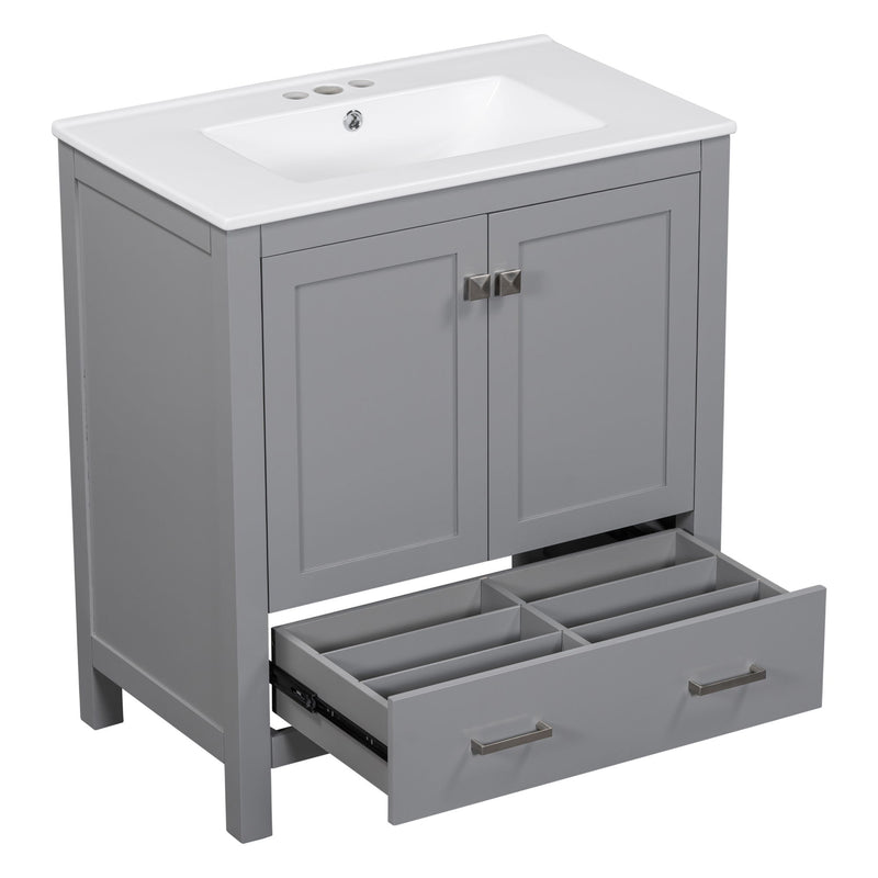 Bathroom Vanity With Single Sink, Combo Cabinet Undermount Sink, Bathroom Storage Cabinet With Two Doors And A Drawer, Soft Closing, Multifunctional Storage, Solid Wood Frame