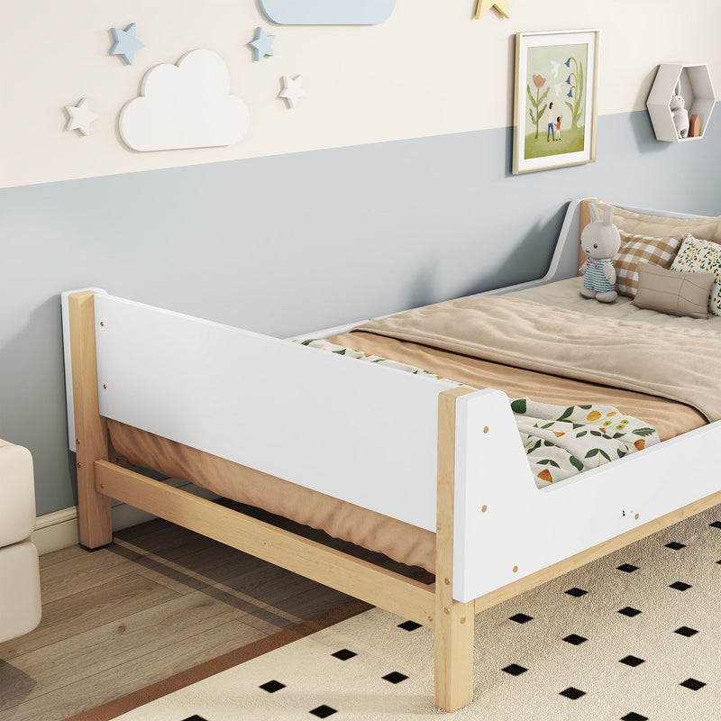 Bed With Headboard, Footboard, Safeguards, Built-In Bed-End Book Storage Rack