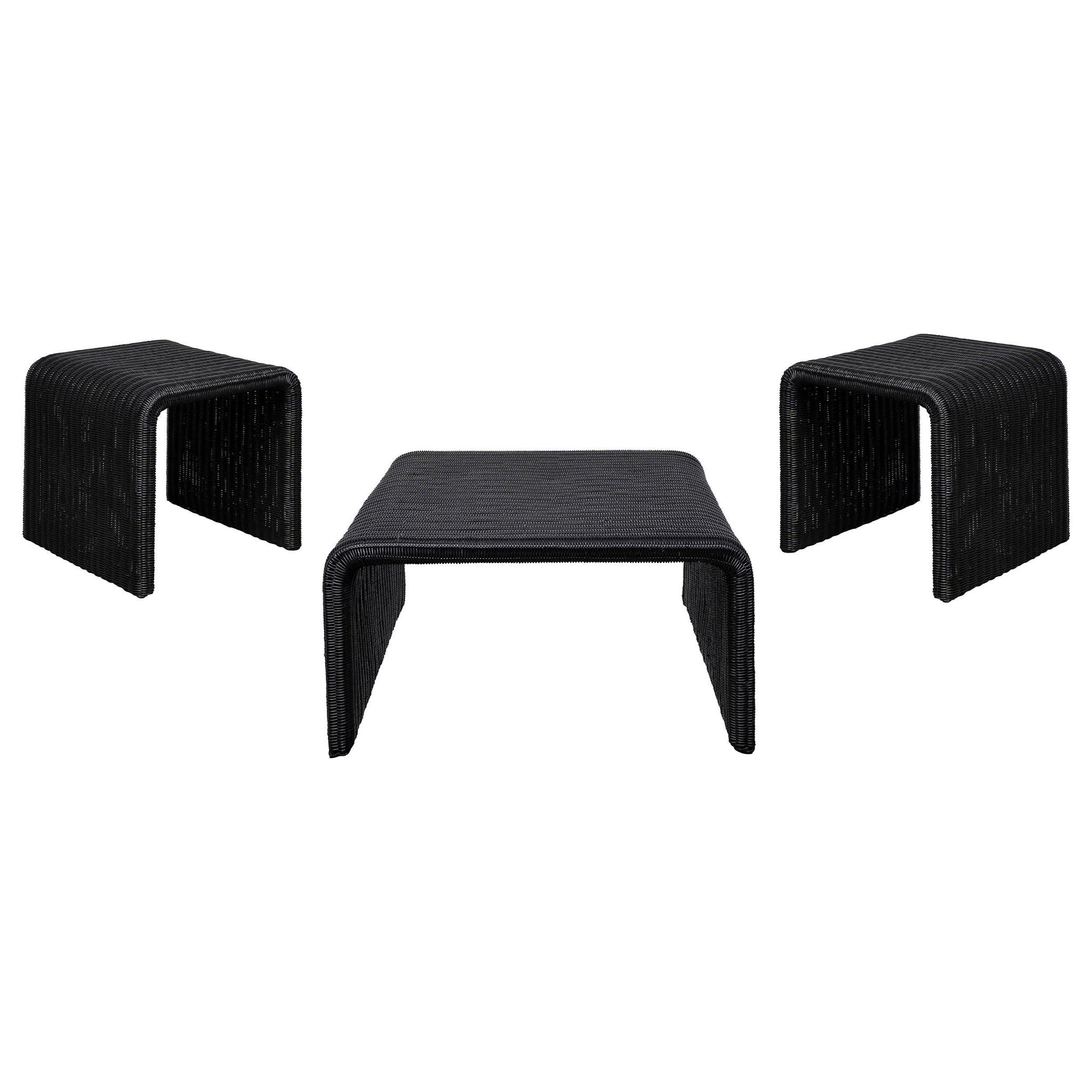 Cahya 3-piece Rattan Coffee and End Table Set Black - Atlantic Fine Furniture Melbourne FL