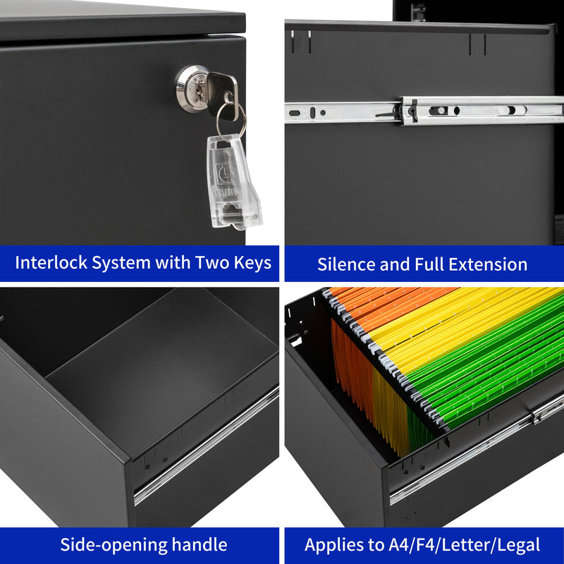 3 Drawer Mobile File Cabinet With Lock Steel File Cabinet For Legal / Letter / A4 / F4 Size, Home / Office Design