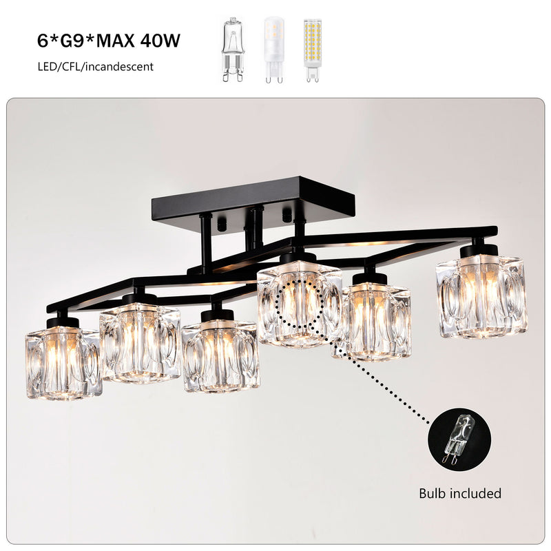 6 Light Crystal Ceiling Light For Dining Room, Modern Ceiling Lamp With Light Fixture For Entryway, Lobby, Kitchen, Bedroom, Living Room, Conference Room, (6*G9 Bulbs Included)